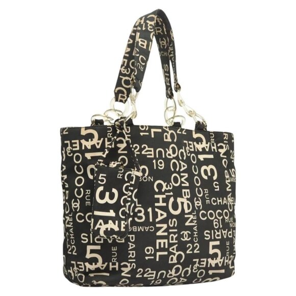 CHANEL Bysy Line Tote Bag Canvas Black CC Auth - Picture 1 of 16